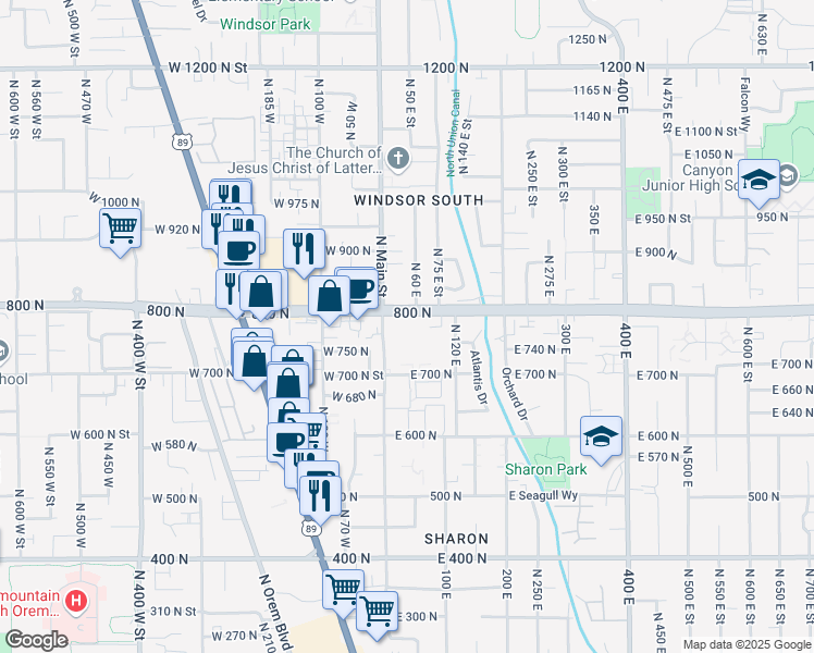 map of restaurants, bars, coffee shops, grocery stores, and more near 44 East 800 North in Orem