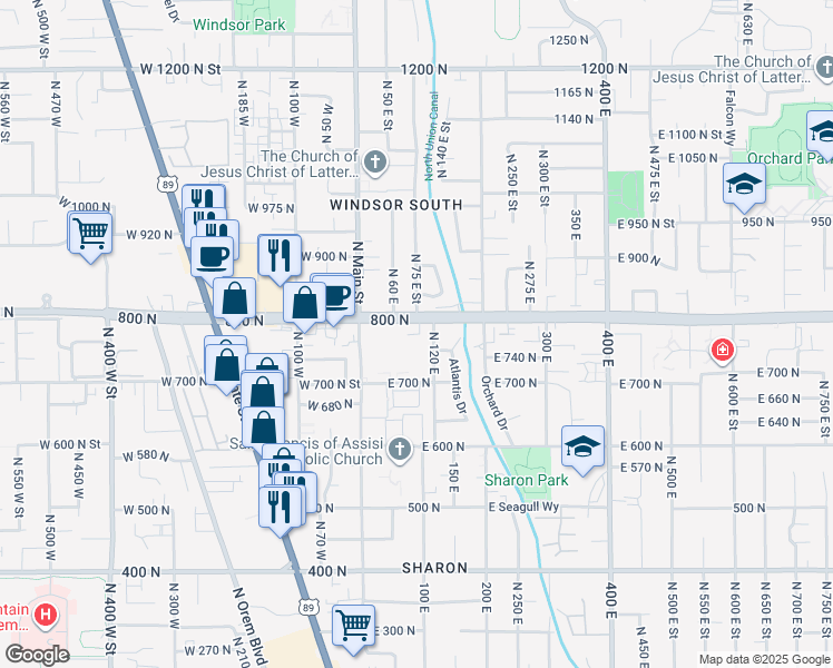 map of restaurants, bars, coffee shops, grocery stores, and more near 751 North 120 East in Orem