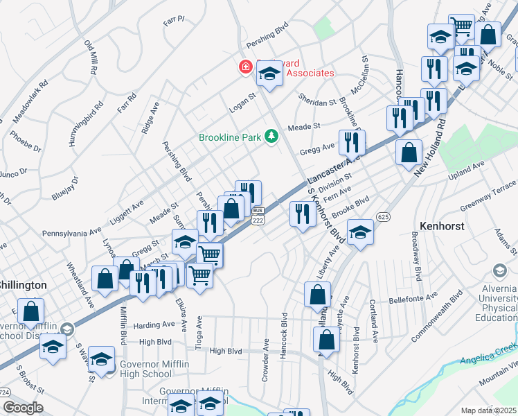 map of restaurants, bars, coffee shops, grocery stores, and more near 18 Funston Avenue in Reading