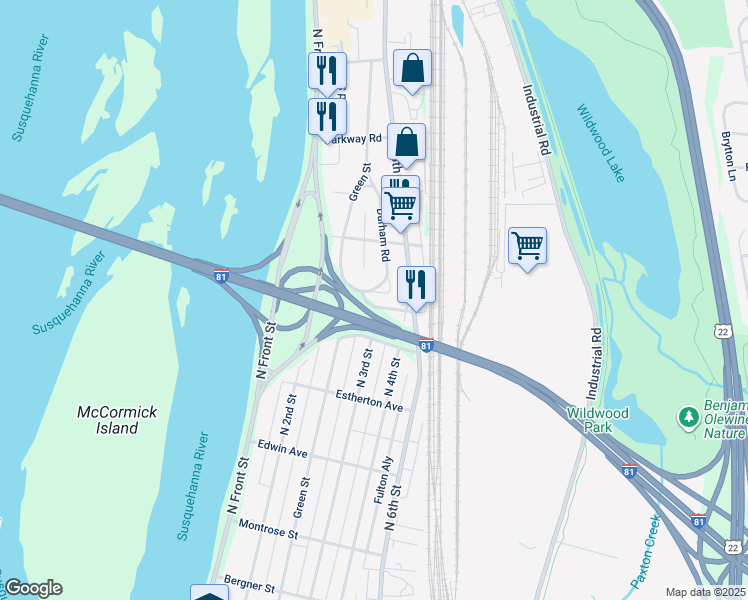 map of restaurants, bars, coffee shops, grocery stores, and more near 310 Heister Road in Harrisburg