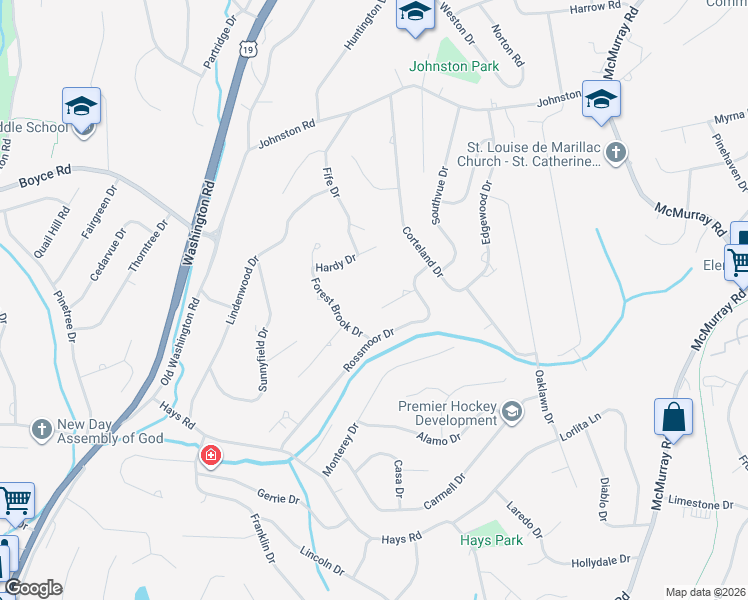 map of restaurants, bars, coffee shops, grocery stores, and more near 300 Brookhaven Lane in Pittsburgh