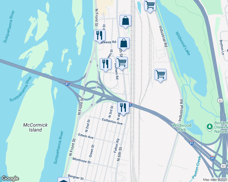 map of restaurants, bars, coffee shops, grocery stores, and more near 310 Heister Road in Harrisburg