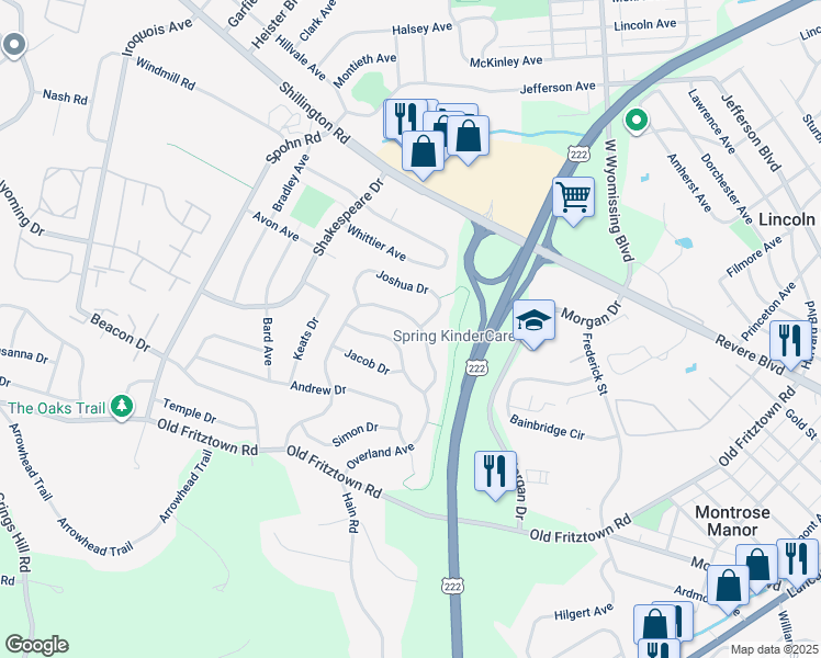map of restaurants, bars, coffee shops, grocery stores, and more near 2500 John Henry Drive in Sinking Spring