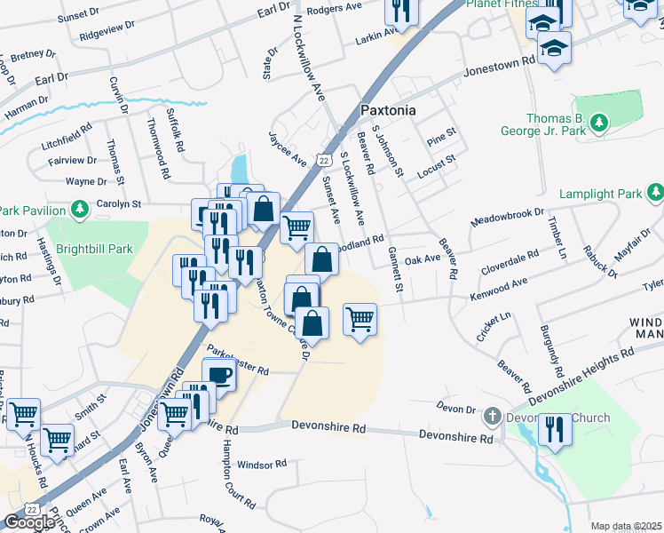 map of restaurants, bars, coffee shops, grocery stores, and more near 207 Atmore Street in Harrisburg