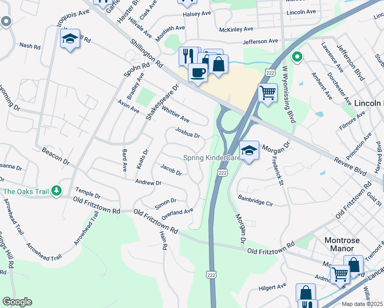 map of restaurants, bars, coffee shops, grocery stores, and more near 2500 John Henry Drive in Sinking Spring