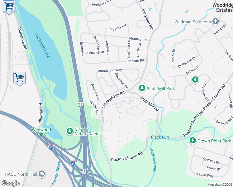 map of restaurants, bars, coffee shops, grocery stores, and more near 1303 Arthur Drive in Harrisburg