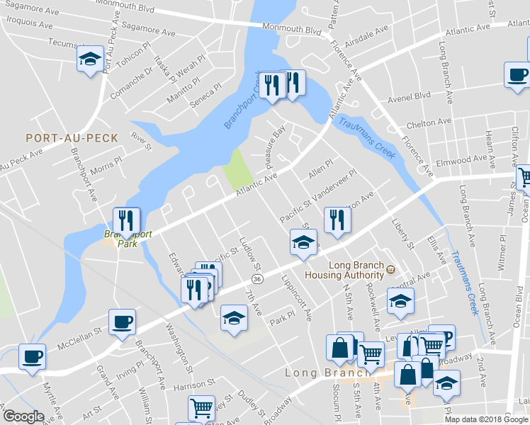 map of restaurants, bars, coffee shops, grocery stores, and more near 244 6th Avenue in Long Branch
