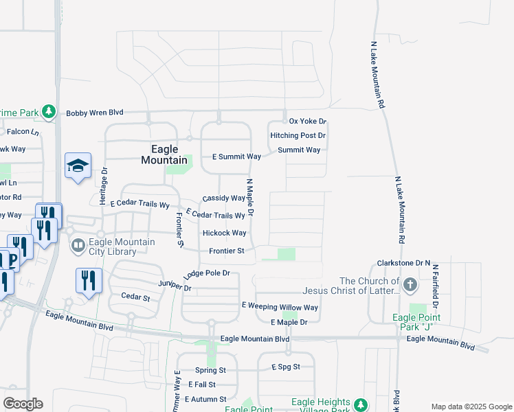 map of restaurants, bars, coffee shops, grocery stores, and more near 4434 North Maple Drive in Eagle Mountain