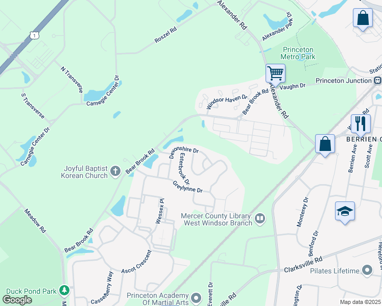map of restaurants, bars, coffee shops, grocery stores, and more near 2 Lockwood Drive in Princeton
