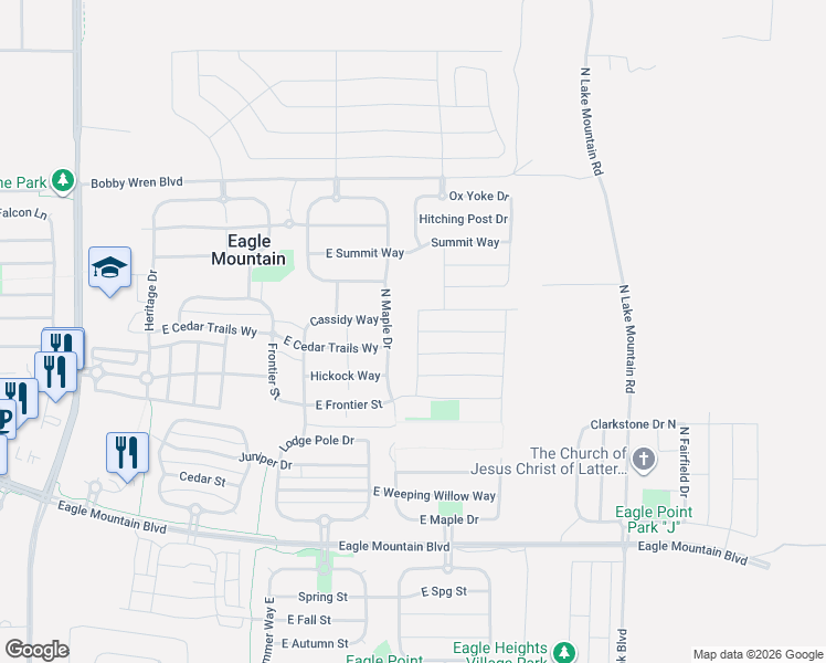 map of restaurants, bars, coffee shops, grocery stores, and more near 4427 North Morgan Way in Eagle Mountain