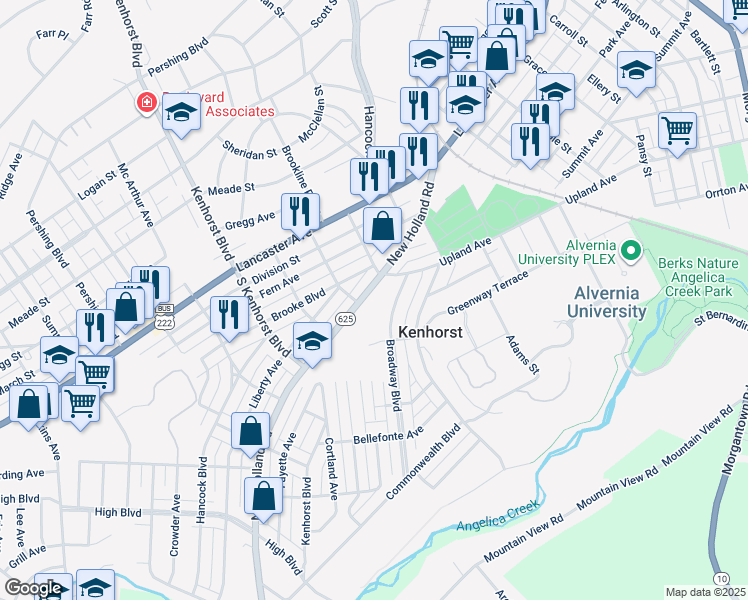 map of restaurants, bars, coffee shops, grocery stores, and more near 1045 Broadway Boulevard in Reading