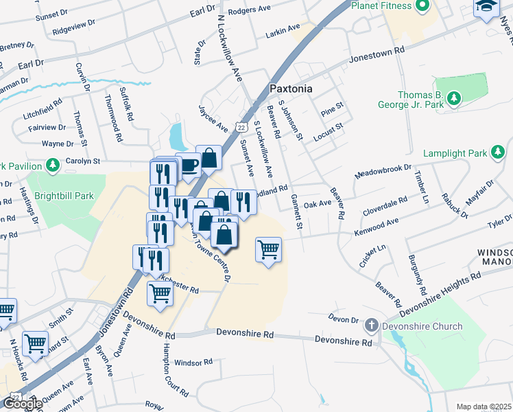 map of restaurants, bars, coffee shops, grocery stores, and more near 207 Atmore Street in Harrisburg