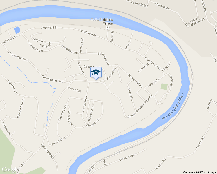 map of restaurants, bars, coffee shops, grocery stores, and more near 1015 Greenock Buena Vista Road in McKeesport