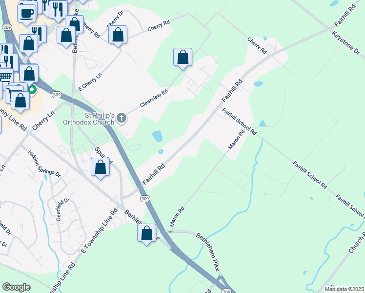 map of restaurants, bars, coffee shops, grocery stores, and more near 227 Fairhill Road in Hatfield