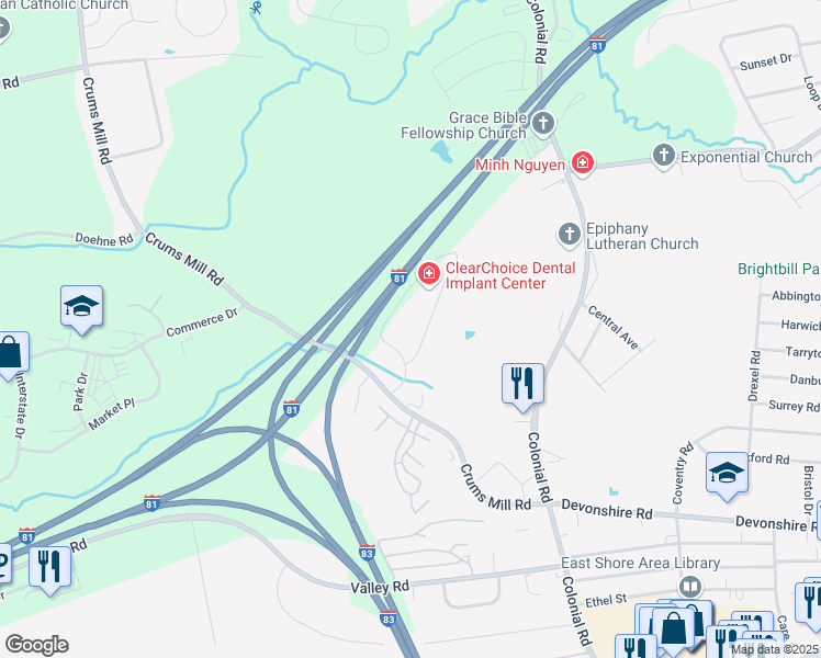map of restaurants, bars, coffee shops, grocery stores, and more near 4050 Crums Mill Road in Harrisburg