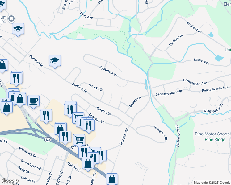 map of restaurants, bars, coffee shops, grocery stores, and more near 13 Taylor Drive in Reading