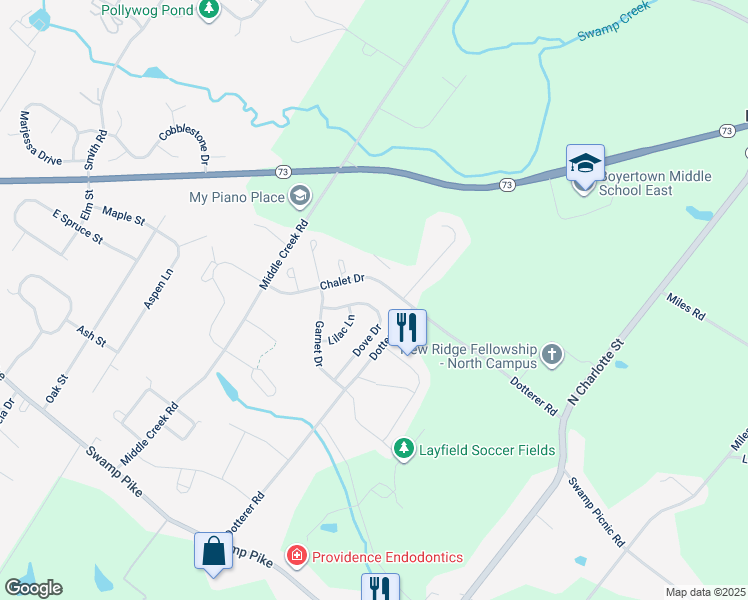 map of restaurants, bars, coffee shops, grocery stores, and more near 112 Dove Drive in Gilbertsville