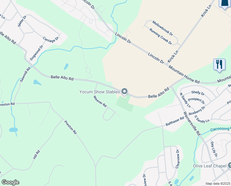 map of restaurants, bars, coffee shops, grocery stores, and more near 64 Belle Alto Road in Sinking Spring