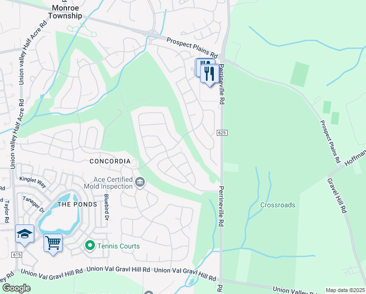 map of restaurants, bars, coffee shops, grocery stores, and more near 2 Yorkshire Drive in Monroe Township