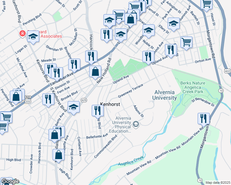 map of restaurants, bars, coffee shops, grocery stores, and more near 958 Highwood Avenue in Reading