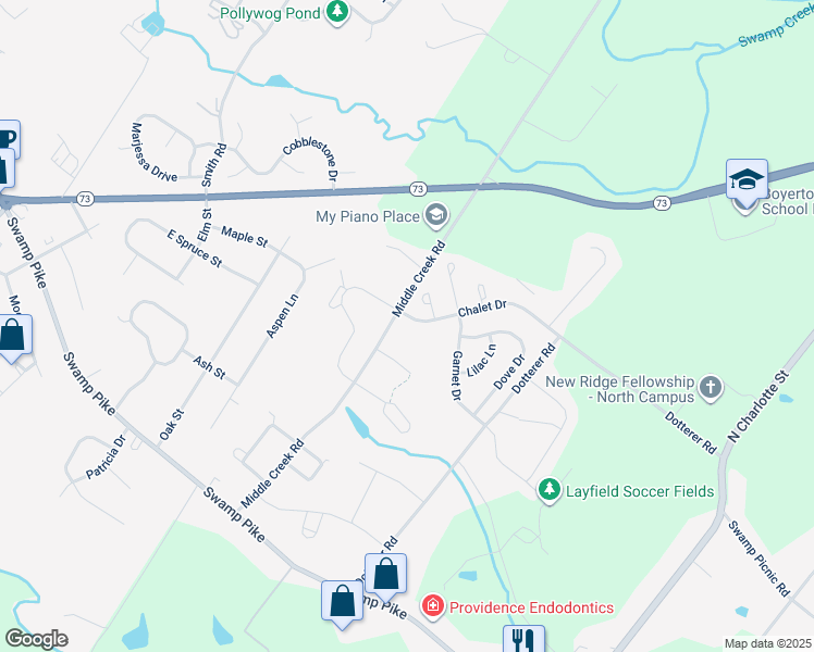 map of restaurants, bars, coffee shops, grocery stores, and more near Chalet Road in Gilbertsville