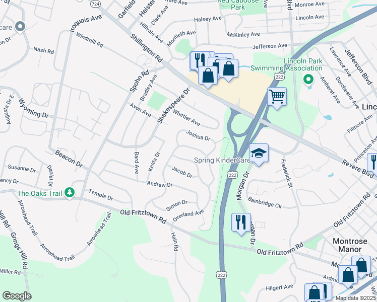 map of restaurants, bars, coffee shops, grocery stores, and more near 2510 John Henry Drive in Sinking Spring
