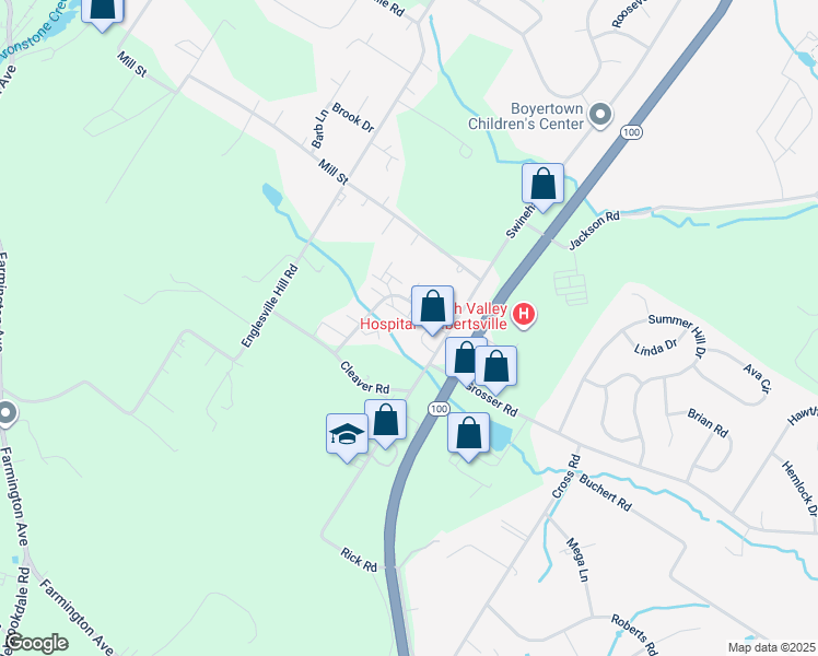 map of restaurants, bars, coffee shops, grocery stores, and more near 75 Brookside Court in Boyertown