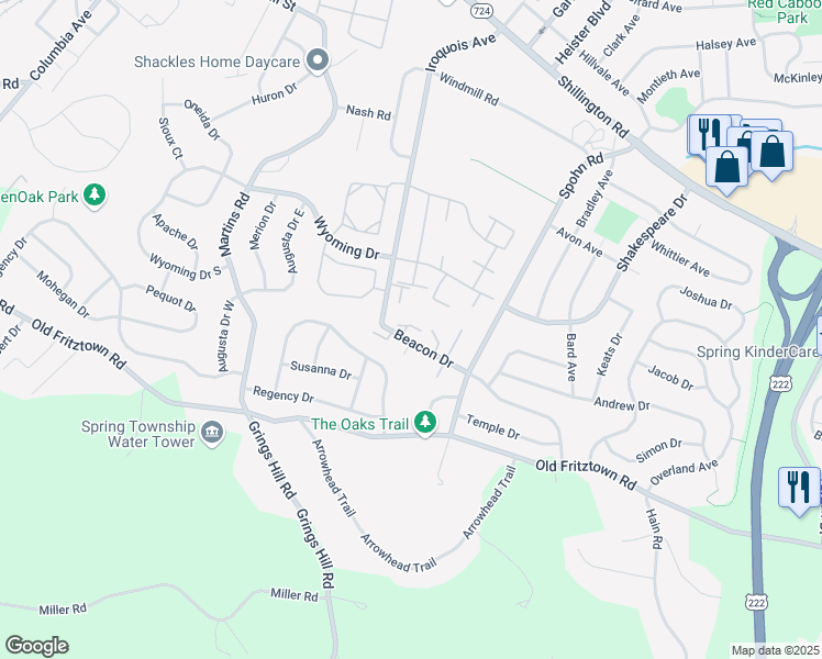map of restaurants, bars, coffee shops, grocery stores, and more near 2929 Newport Way in Reading