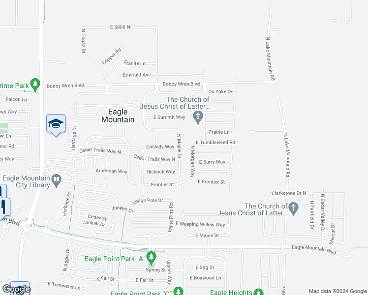 map of restaurants, bars, coffee shops, grocery stores, and more near 4454 North Maple Drive in Eagle Mountain