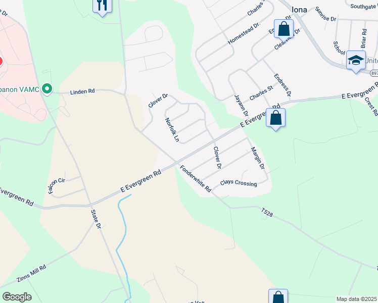 map of restaurants, bars, coffee shops, grocery stores, and more near 407 East Evergreen Road in Lebanon