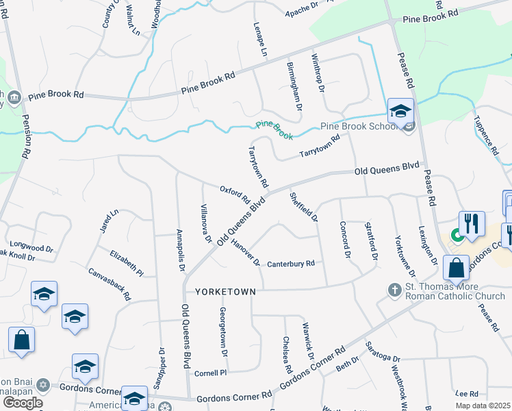 map of restaurants, bars, coffee shops, grocery stores, and more near 67 Old Queens Boulevard in Manalapan Township