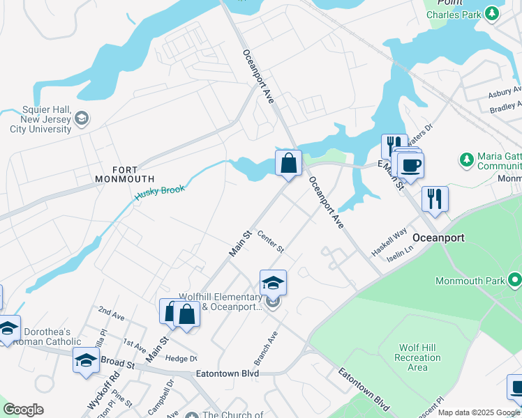 map of restaurants, bars, coffee shops, grocery stores, and more near 37 Main Street in Oceanport