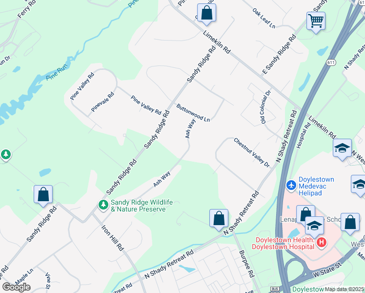 map of restaurants, bars, coffee shops, grocery stores, and more near 162 Ash Way in Doylestown