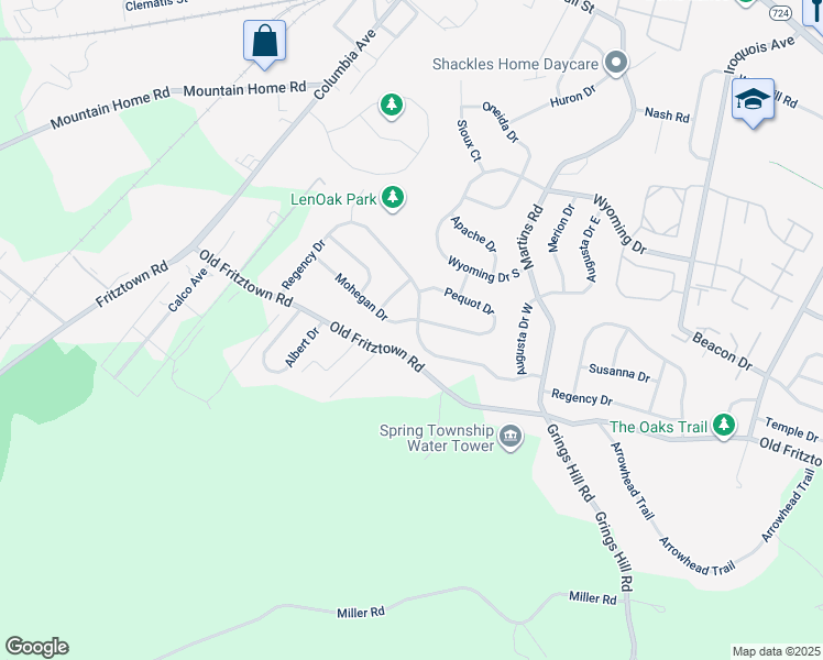 map of restaurants, bars, coffee shops, grocery stores, and more near 3400 Mohegan Drive in Sinking Spring