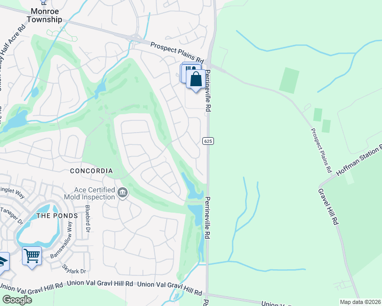 map of restaurants, bars, coffee shops, grocery stores, and more near in Monroe Township