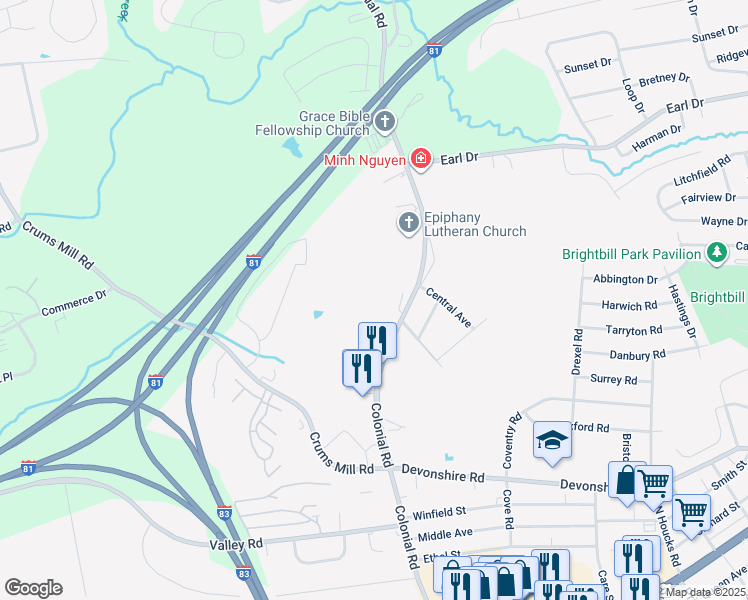 map of restaurants, bars, coffee shops, grocery stores, and more near in Harrisburg