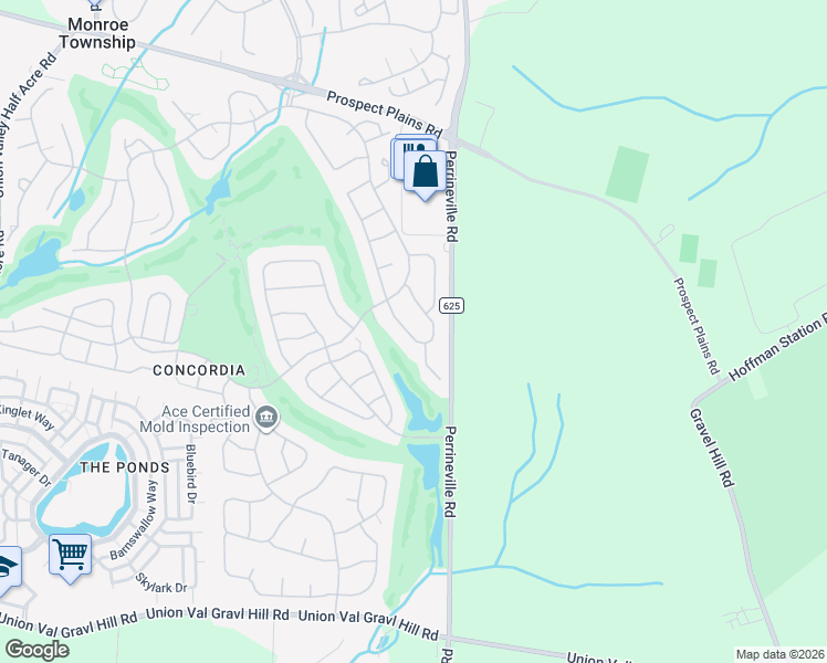 map of restaurants, bars, coffee shops, grocery stores, and more near in Monroe Township