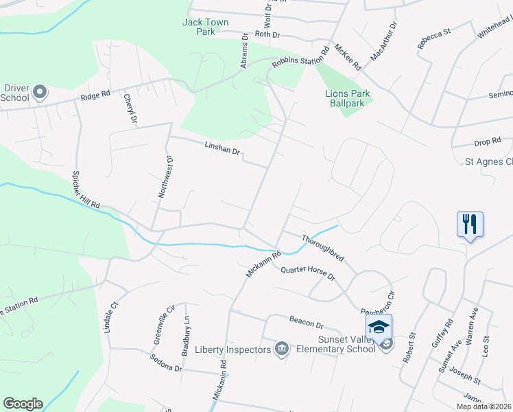 map of restaurants, bars, coffee shops, grocery stores, and more near 1650 Robbins Station Road in Irwin