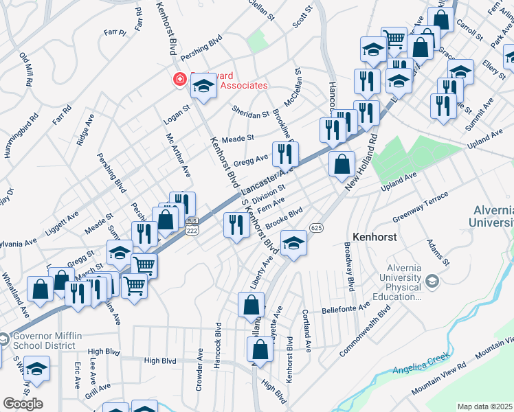 map of restaurants, bars, coffee shops, grocery stores, and more near 1217 Fern Avenue in Reading