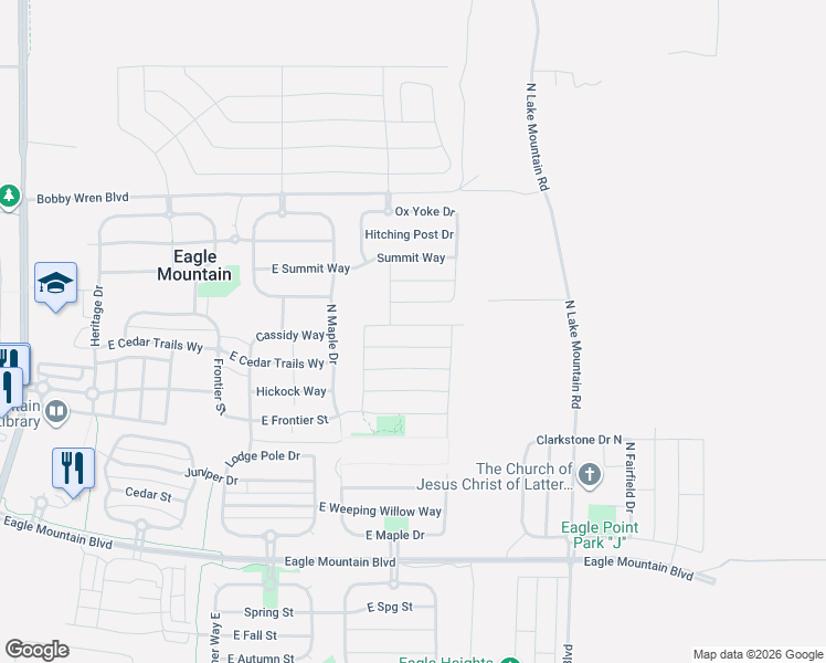 map of restaurants, bars, coffee shops, grocery stores, and more near 2346 East Tumbleweed Road in Eagle Mountain