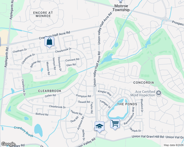 map of restaurants, bars, coffee shops, grocery stores, and more near 774B Spirea Plaza in Monroe Township