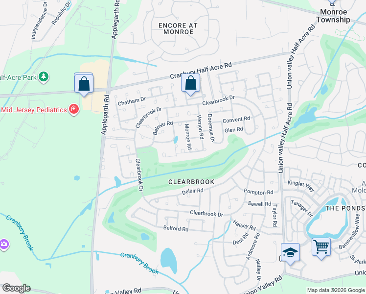 map of restaurants, bars, coffee shops, grocery stores, and more near 265 Crosse Drive in Monroe Township