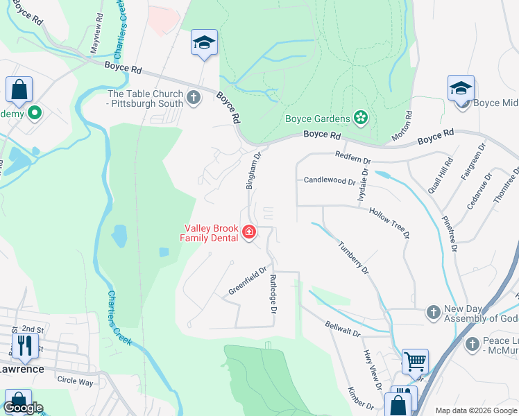 map of restaurants, bars, coffee shops, grocery stores, and more near 2737 Bingham Drive in Pittsburgh