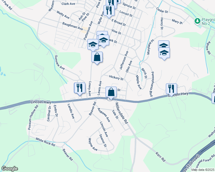 map of restaurants, bars, coffee shops, grocery stores, and more near 130 Bigelow Street in Jeannette