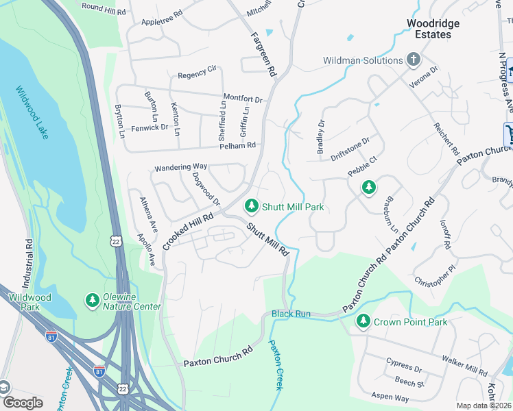 map of restaurants, bars, coffee shops, grocery stores, and more near 1653 Pebble Brook Lane in Harrisburg