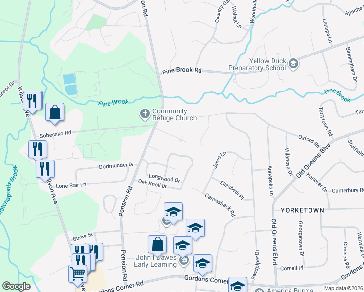 map of restaurants, bars, coffee shops, grocery stores, and more near 22 Pension Hill Road in Manalapan Township