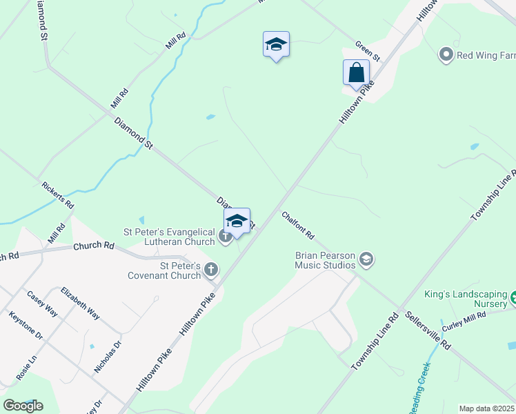 map of restaurants, bars, coffee shops, grocery stores, and more near 1112 Hilltown Pike in Bucks County