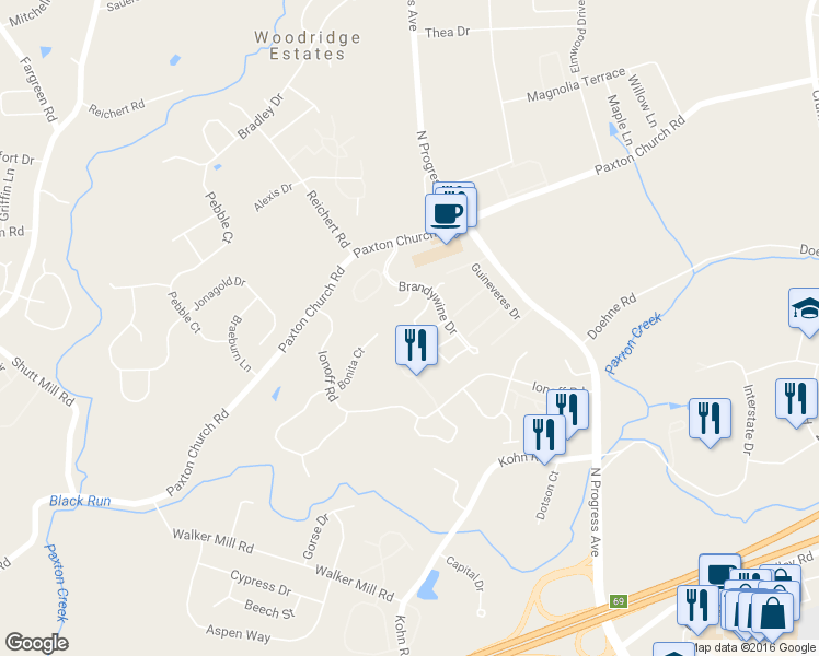 map of restaurants, bars, coffee shops, grocery stores, and more near 2245 Concord Circle in Harrisburg