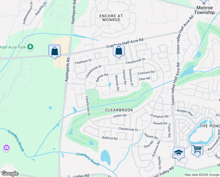 map of restaurants, bars, coffee shops, grocery stores, and more near 40C Haddon Road in Monroe Township