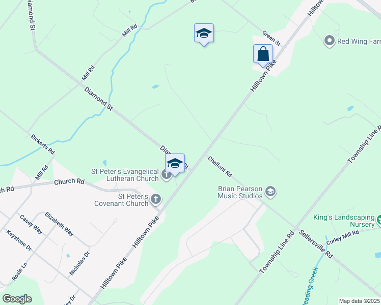 map of restaurants, bars, coffee shops, grocery stores, and more near 1112 Hilltown Pike in Bucks County